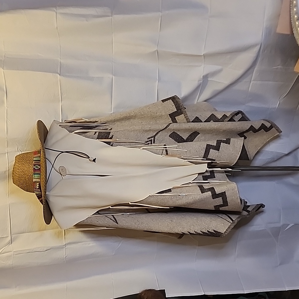 Heavy wool and deerskin poncho/cape. Stunning! Southwestern design.